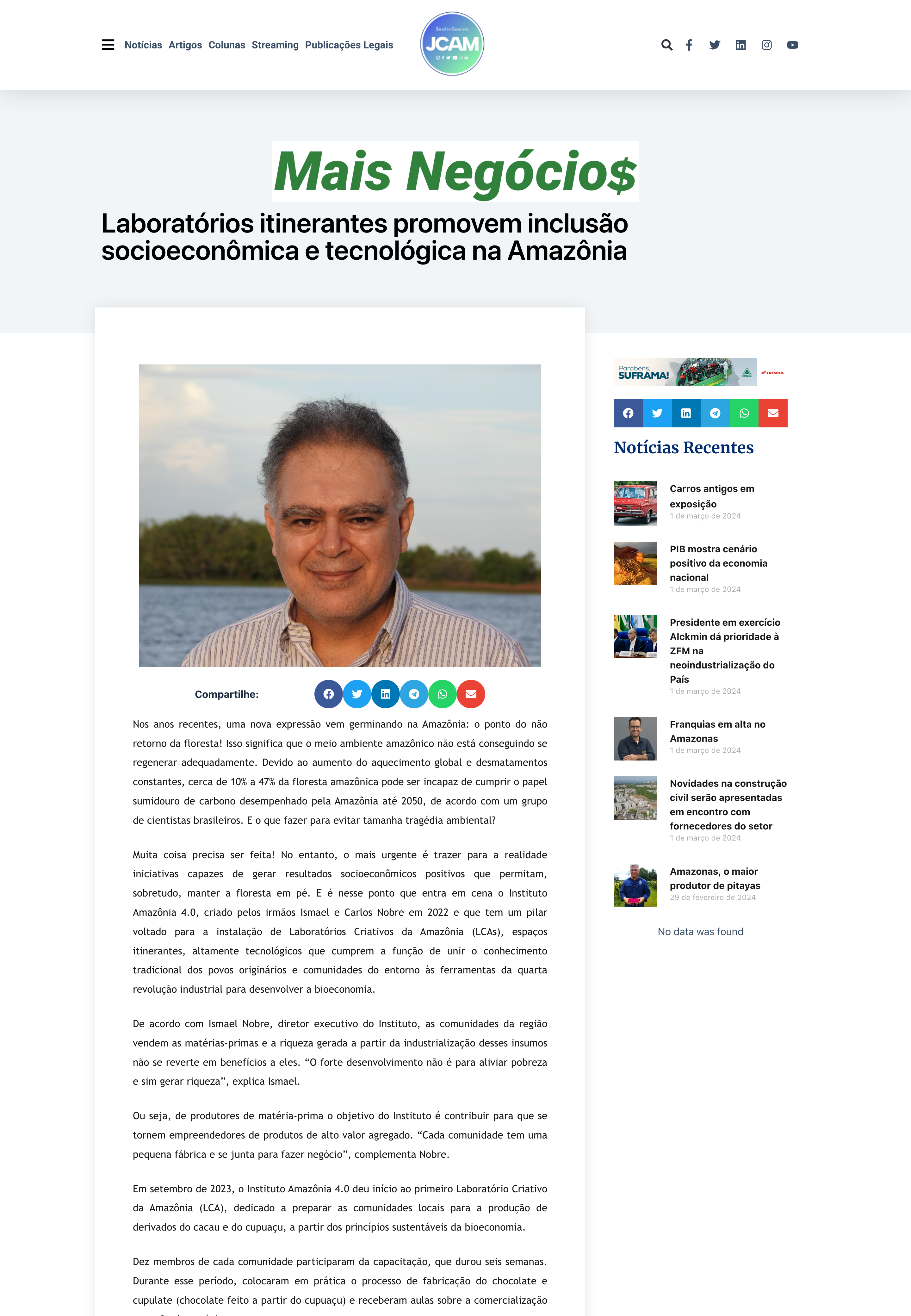 Instituto Amazônia 4.0 é destaque na mídia manauara